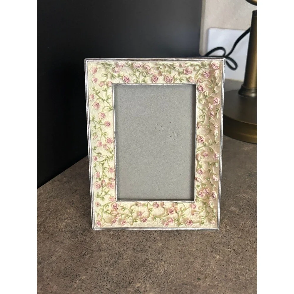Decorative Rose Picture Frame, pastel floral 4”x6” vintage cottagecore